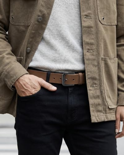 Image of CHAOREN Mens Belts Casual for Jeans - Full-Grain Leather, Durable Cowhide | Solid Buckle, Classic Style, Handmade, Daily Wear, Gift Box