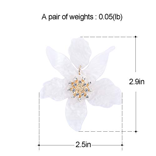 Resin Acrylic Flower Dangle Earrings - Exaggerated European And American Style Big Flower Earrings - Alloy Rhinestone Flower Heart Fashion Earrings - Beach, Jungle Travel, Shopping, Work #TOP1