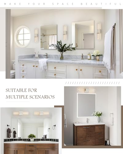 Image of 2 Pack Brushed Nickel Bath Vanity Light Fixtures, Indoor Wall Sconce Light with Cylinder Clear Glass Shade, Modern E26 Elegant Bathroom Wall Mounted Lighting for Bedroom Living Room Porch
