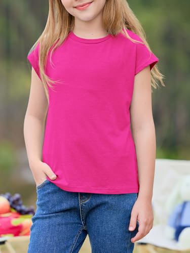 Image of Imily Bela Girls Short Sleeve T Shirts Crew Neck Cap Sleeve Tank Tops Casual Loose Summer Shirt Kids 5-14 Years
