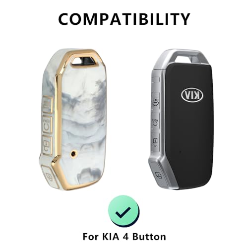 Image of Keyzone TPU Car Key Cover Combo Compatible for: Kia Carens Seltos, Sonet 2023 Onwards 4 Button Smart Key (Compare Key Shape Before Ordering) (Gold TPU + Marble TPU)