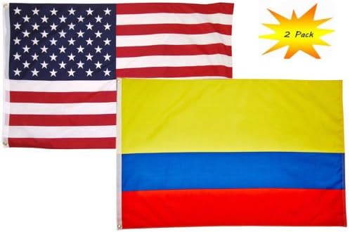 3x5 3’x5’ Wholesale Set (2 Pack) USA American & Colombia Country Flag Banner - Party Decorations Supplies For Parades - Prime Outside, Garden, Men Cave Decor Flag