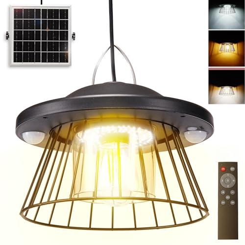 HULPPRE 3000lm Solar Light Indoor&Outdoor,Solar Shed Light Daytime or Night,Classic Metal with E27 Bulb,Cool or Warm White,5 Modes LED Pendant Lamp for Barn,Chicken Coop,Patio,Garden,Yard,Gazebo