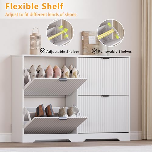 Image of BORNOON Large Shoe Cabinet for Entryway, Shoe Rack Cabinet with 4 Flip Drawer and Adjustable Shelves for Small Apartment, Foyer