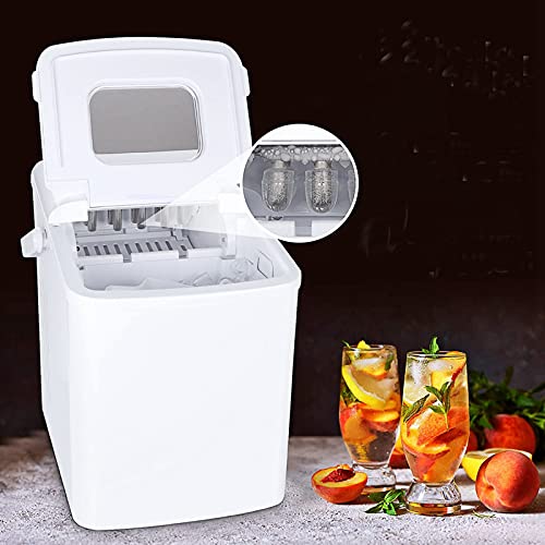 Countertop Ice Maker - Make Ice 26LBS24H, wIce Scoop and Basket, 8-10 Mins Quick Ice Maker Portable Bullet-Shaped Crushed Ice Machine for HomeOfficeBar, Effulow, White, 9.1x12.2x12.8in