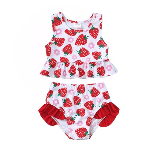 Image of Baby Swimsuit Girl Two Piece Bathing Suit Toddler Girls Summer Beach Ruffle Tankini Swimwear 1-7Y