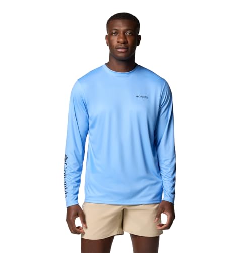 Columbia Men's Terminal Tackle PFG Fins and Stripes Long Sleeve, White Cap/Fins & Stripes Trout, Small