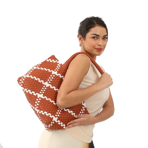 Image of SporGenius Woven Handbag Two Tone Tote Bag Vegan Leather Purse