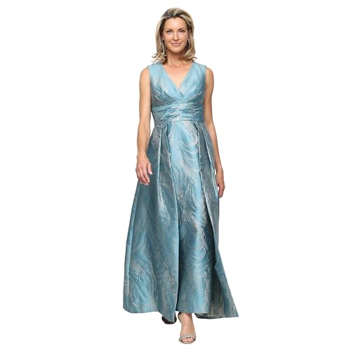 Image of Alex Evenings Women's Long Sleeveless Jacquard Dress with Flyaway Panel Skirt