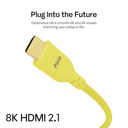 Image of Pixio Yellow 8K HDMI 2.1 Cable Ultra Certified Ultra High Speed 10FT 8K 60Hz 4K 120Hz Nylon Braided Gold Plated Connector Anti-Breakage HDR10+ DTS eARC HDCP Dolby Compatible