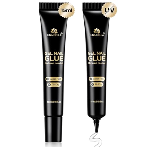 UNA GELLA Colle Forte pour Faux Ongles 15 ml, 2 PCS Colle Ongle à Séchage Rapide, Sans Lampe UV,...