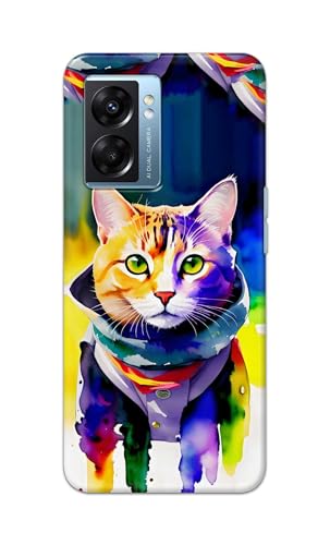 Image of Printed Hard Back Cover for Oppo A57 5G Back Cover (Coloured Cat) -190724(EA)