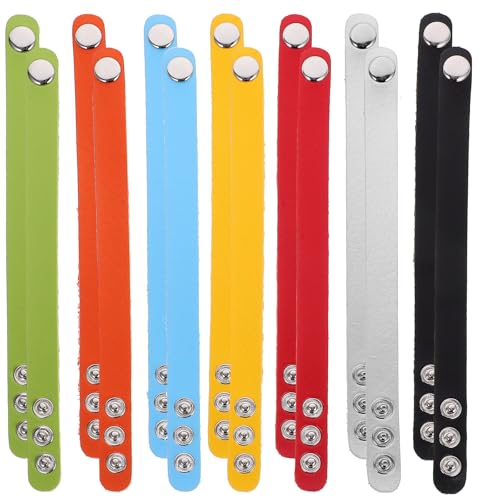 HOODANCOS Pulseras de Cuero Ajustables para Grabar 14 Piezas Coloridas Rojo Amarillo Verde Azul Negro Naranja Gris Personalizables Accesorio Artesanal para Manualidades y