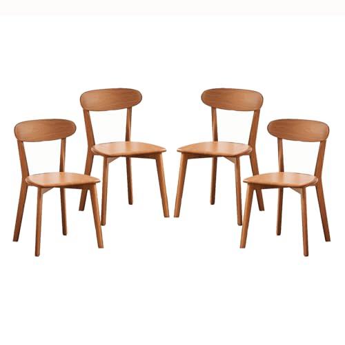 Genérico Sillas de Comedor de Madera Maciza, Silla de Cocina con Respaldo Curvado y Almohadillas Antideslizantes, Pack de 4 para Comedor, Dormitorio, Balcón