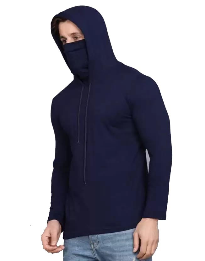revizo Cotton Solid Men Hooded Neck with Mask Full Sleeves Hoodie/Sweatshirt for Men-picture-35