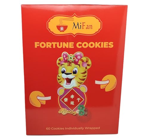 MiFan Fortuna Box - Galletas de la Fortuna Chinas, Mensajes Proféticos, Deseos en Español, Variedad de Presentaciones, Sabor a Vainilla (60 Piezas)
