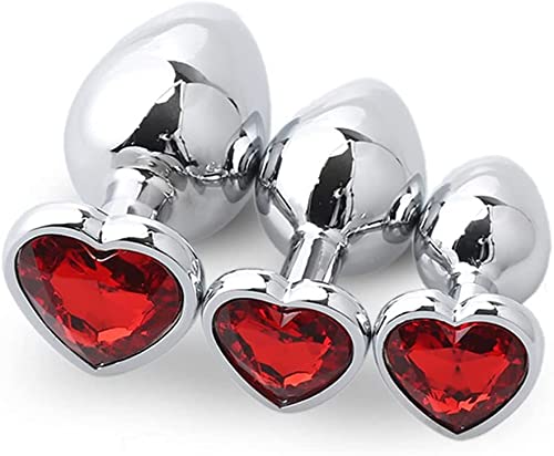 3 Pcs Stainless Steel with Red Heart-shaped Diamonds