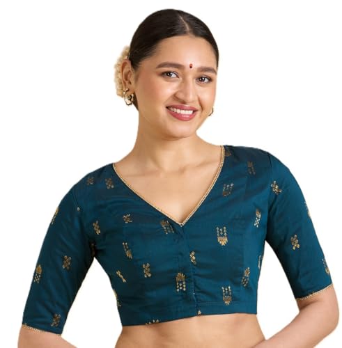Image of Studio Shringaar Women's Handloom Cotton Silk Readymade Saree Blouse