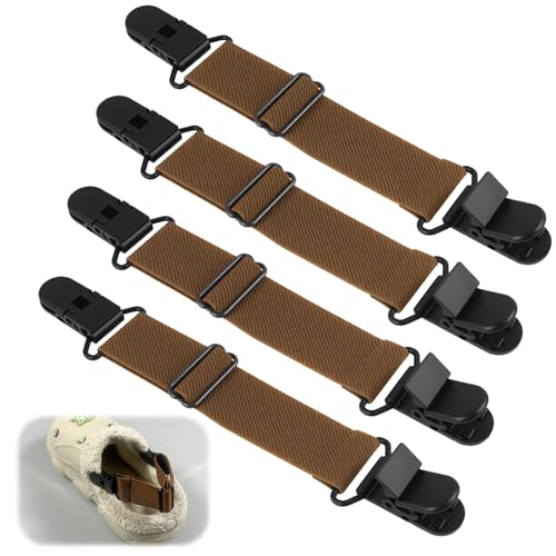 RJLCTH 4 Pcs Adjustable Motorcycle Boot Straps, Light Brown Cowboy Boot Straps with Clips for Jeans, Mules Clogs Footbed Cork Platform Slipper Suede Leather Mules Shoes Potato Boot Sandals