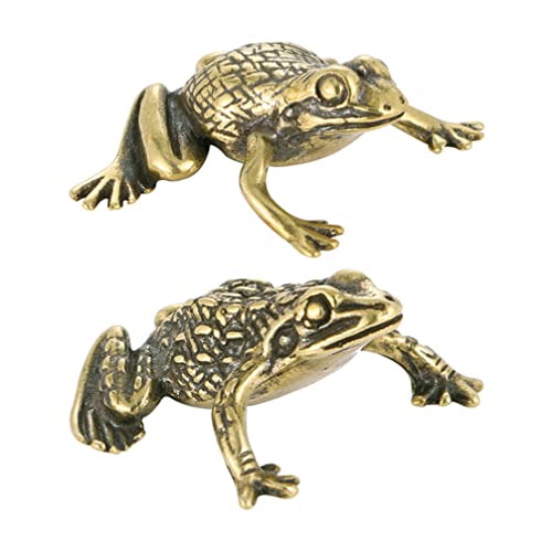 Froschfigur, kleine Messing-Frosch-Statue, goldenes Messing, Glücksfiguren, Miniaturen, Tierskulptur, Schreibtisch-Ornament, 2 Stück