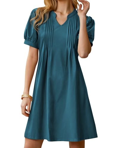 Image of Summer Dresses for Women 2025 Shift Dress V Neck Puff Short Sleeve T Shirt Dress Women's Casual Dresses Sundress