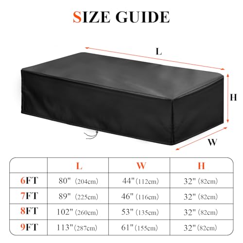 【2025 Upgraded Fabric】Saking Pool Table Cover, 6/7/8/9 Ft Heavy Duty Billiard Table Cover Indoor & Outdoor, Waterproof & Tearproof, 113" L x 61" W x 32" H, (9 Feet, Black) - Image 2