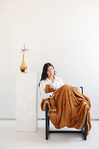 Image of SARANONI Oversized Luxury Blanket | Breathable Super Soft, Lush, Plush Comfy Blankets for Adults | Camel - X-Large 60 inch x 80 inch