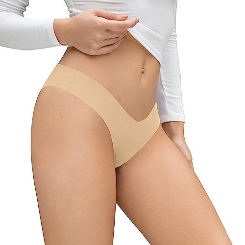 Image of DEANGELMON Women Seamless Bikini Cheeky Underwear Invisible No Show Panties V-Waist Hipster Ladies Soft Stretch Multi Pack