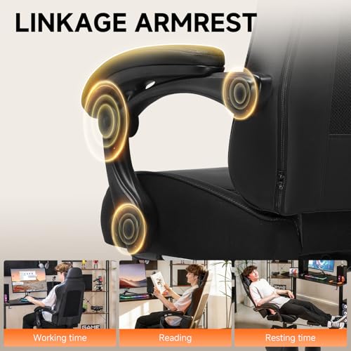 Image of GTPLAYER Gaming Chair, High Back Computer Gaming Chair with Footrest, Ergonomic Height Adjustable Office Chair with Removable Cover and Lumbar Support for Gaming & Work (BLK,with Leather Cover)