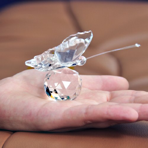 H&D Crystal Flying Butterfly with Crystal Ball Base Figurine Collection Cut Glass Ornament Statue Animal Collectible (Clear) - Thumbnail 6