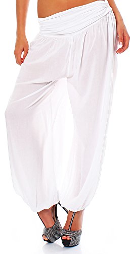 Malito Pantaloni alla Zuava Aladin Harem Pantaloni Boyfriend Sbuffo Pump Baggy Yoga 1482 Donna Taglia Unica (Bianco)