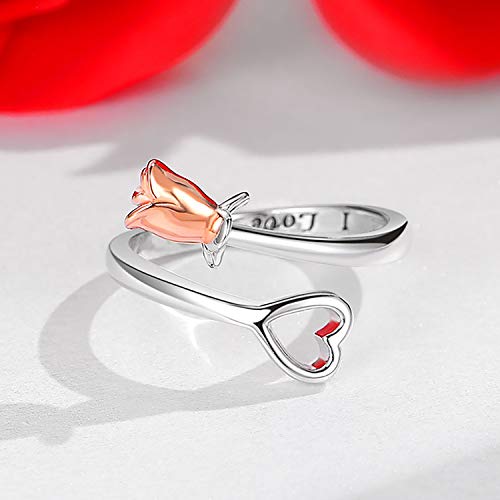Step Forward S925 Sterling Silver Rose Adjustable Rings For Women Girls Mom Wife, Promise Ring I Love You Theme, Birthday Christmas Valentine's Day Party Gift Jewelry #TOP3