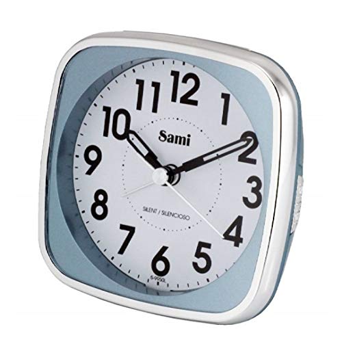 Sami Sami-S9950A Despertador Cuadrado, Reloj Modelo Clásico, Silencioso, Tamaño Mediano, Despertador con Alarma y Función Repetición, con luz de Fondo Verde, Sonido Ascendente. Color Azu