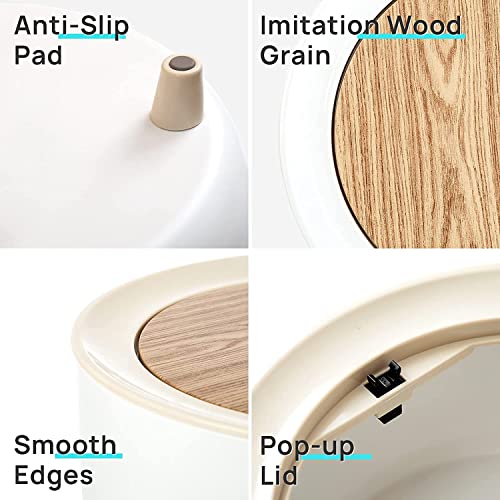 Image of Small Dustbin with Lid - Mini Desktop Trash Can Pop up Tiny Tabletop Garbage Can Portable Wastebasket for Bathroom Vanity, Desktop, Tabletop, Round Press, White, ABS Plastic