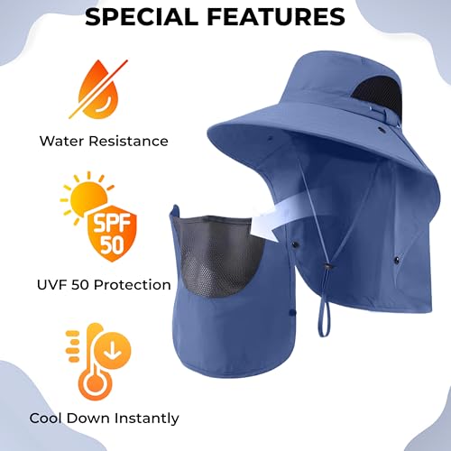 Image of Kraptick Headwear Hats - Lightweight Sun Hat with Detachable Face Cover Foldable Boonie Cap for Travel, UV Protection Summer Cap & Chin Strap with Adjustable Toggle for Secure Fit (DMUG893-A-VV)