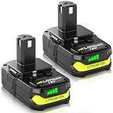 2 Pack 3.0Ah P108 Lithium Replacement Battery Compatible with Ryobi 18V Battery P102 P103 P104 P105 P107 P108 P109 P190 P122 for 18 Volt Cordless Power Tools