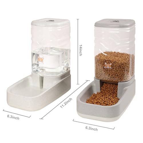 Automatic Cat Feeder, Gravity Food and Water Dispenser Bowl Set for Small Medium Dogs Animals, Pet Feeder Dispenser Storage Food, 3.8L Large Capacity, White & Gray - Image 3