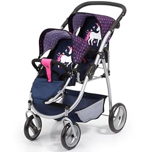 Bayer Design Zwillingspuppenwagen 26554AA Einhorn blau-pink