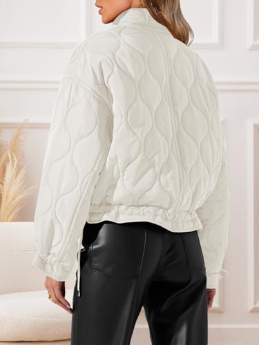 MEROKEETY Women's Cropped Zip-Up Bomber Jackets Warm Quilted Long Sleeve Stand Neck Winter Coats2