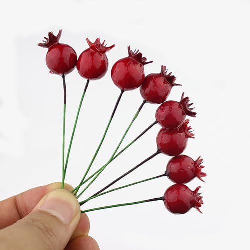 LKXHarleya Fake Flower Stamen Stem Fake Berries Artificial Cherry Simulation Pomegranate Wedding Home Decoration, Mixed Color, 50PCS
