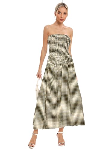 Aigeman Women Strapless Tube Maxi Dress Flowy Swing Long Sundress Sleeveless Summer Boho Beach Dress with Pokets 3303