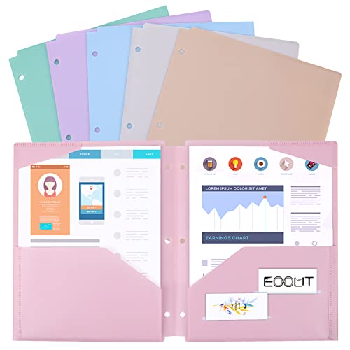 Eoout 6Pcs Folders With Pockets 3 Hole Punched Heavy Duty Binder Folder With Pockets And Holes For School Students Teachers #TOP12