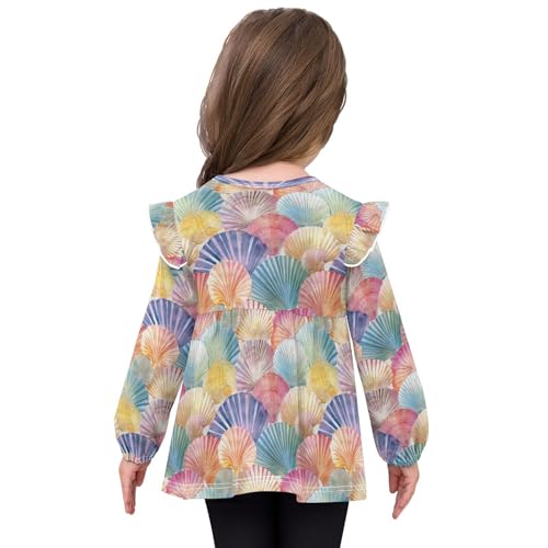 Colorful Seashell Q Girls Shirts Cotton Long Sleeve Ruffle Toddler Tee Tops4