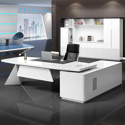 Image of Lakdi The Furniture Co Luxury Director L-Shape Office Table Desk Made in MDF with Wire Manager Drawers Lockable and Storage for a Modern Workspace - White - LDL-610