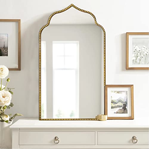 Arch Wall Mirror, 22" W x 38" H Metal Marlowe Beaded Frame Accent Mirror, Large Modern Vintage Gold - Image 6