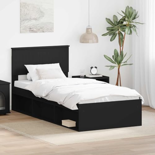 Genérico Estructura de Cama Negro 90 x 190 cm Madera de Pino Macizo,Mobiliario,Camas y Accesorios,Camas y somieres-3410655