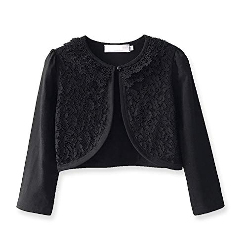 Image of Girl Lace Bolero Cardigan Shrug - Little Girl Long Sleeve Shrug Sweater with Pearls 2-11 Years