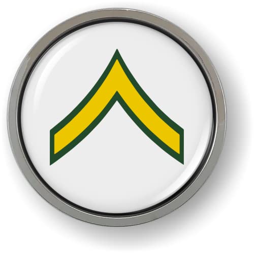 Image of US Army Rank Insignia CAR Emblem Chrome Metal Bezel - Private E-2(PV2) | Official U.S. Army Licensed Product, Enlisted Soldiers, Badge, Sticker, made by BestLicensePlateFrames