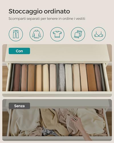 SONGMICS Set di 6 Organizzatori per Armadio a 6 Scomparti, Scatole per Biancheria Pieghevoli, Contenitori per Guardaroba, 42 x 30 x 17 cm, per Pantaloni, Vestiti, Grigio Tortora RUS009G03 - Immagine 3