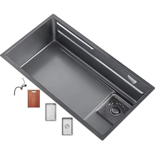 Fregadero De Acero Inoxidable De Un Solo Seno De Gran Capacidad Para Fiestas, Con Lavabo Integrado Y Escurridor.(Negro Gris-68*43Cm)